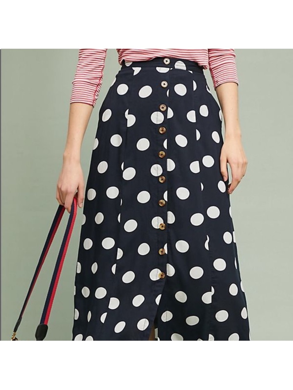 Women’s Anthropologie Maeve Claudette Polka Dot Maxi Button Skirt Size 6 - Picture 3 of 12